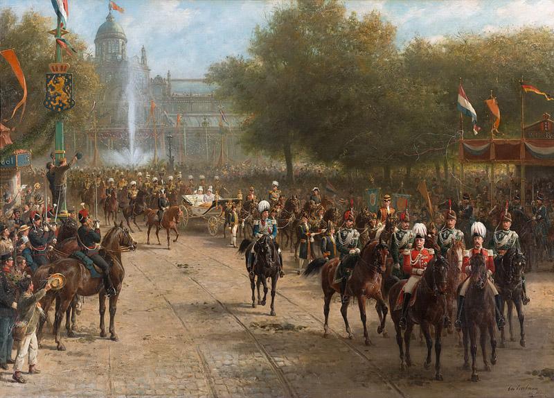 Eerelman, Otto -- Het Frederiksplein te Amsterdam tijdens de intocht van koningin Wilhelmina, 5 september 1898