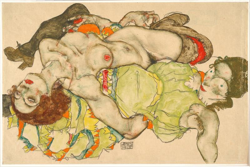 Egon Schiele (1890-1918)-Female Lovers, 1915