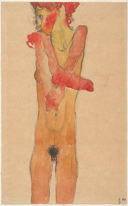 Egon Schiele (1890-1918)-Girl Nude with Folded Arms, 1910