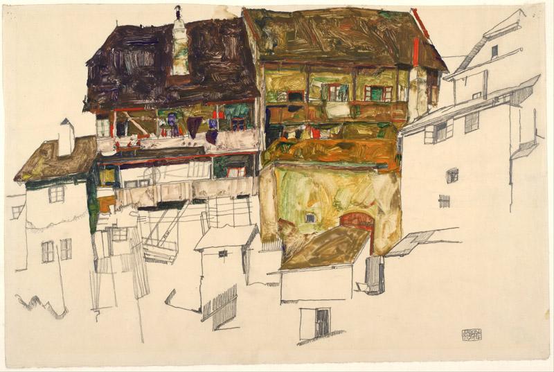 Egon Schiele (1890-1918)-Old Houses in Krumau, 1914