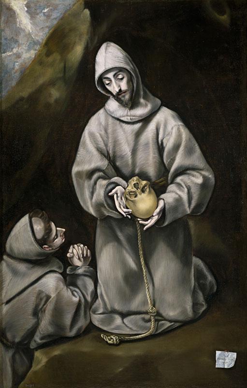 El Greco (y taller)-San Francisco de Asis y el hermano Leon meditando sobre la Muerte