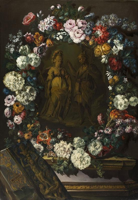 Espinos, Benito-Guirnalda de flores con Mercurio y Minerva-100 cm x 70 cm
