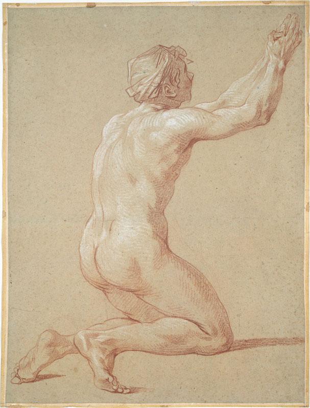 Etienne Jeaurat--Kneeling Nude Youth with Raised Clasped Hands