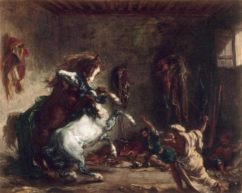 Eugene Delacroix -- Arab horses fighting in a stable