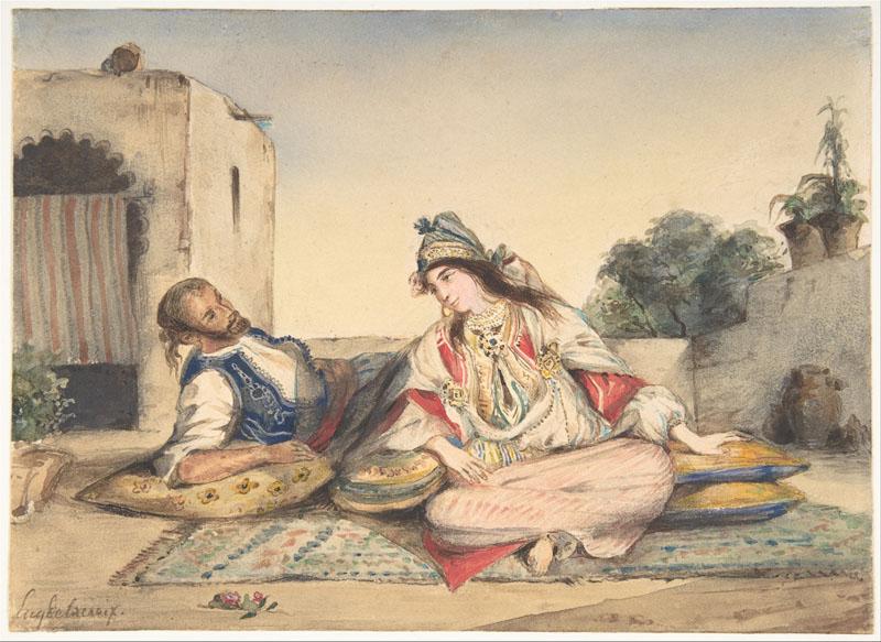 Eugene Delacroix--A Moorish Couple on Their Terrace