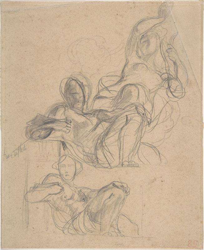 Eugene Delacroix--Sheet of figure studies two studies