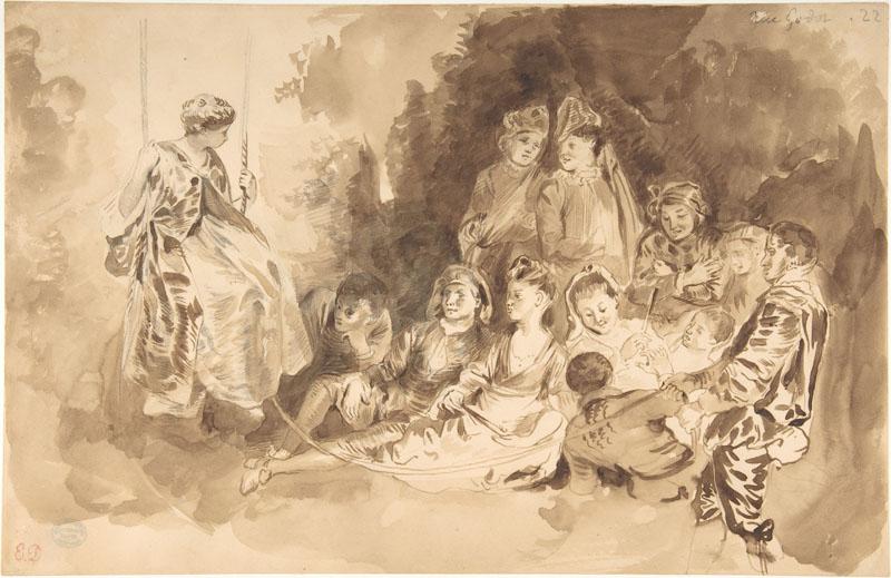 Eugene Delacroix--The Swing, after Antoine Watteau
