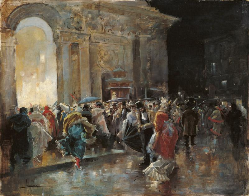 Eugenio Lucas Villaamil Arriving at the Theatre on a Night of a Masqued Ball