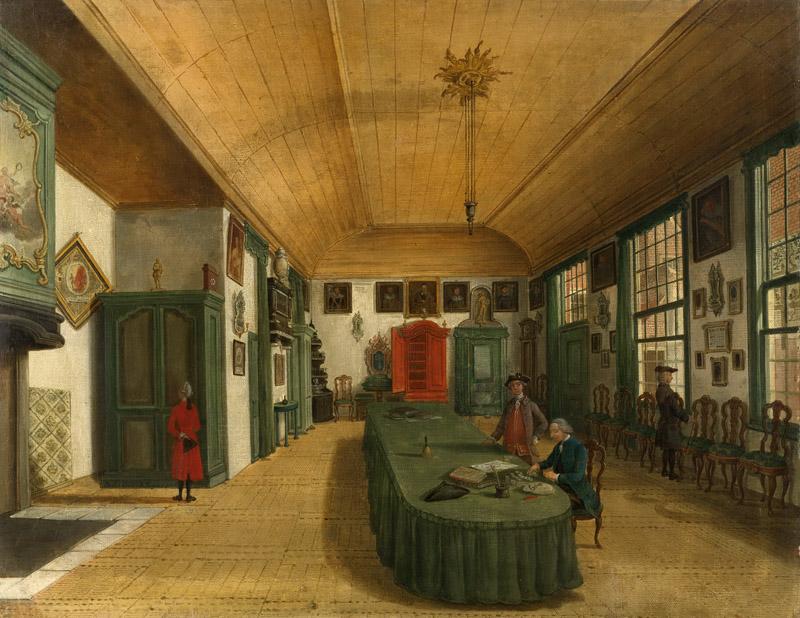 Fargue, Paulus Constantijn la -- Interieur van de zaal van het genootschap Kunst wordt door Arbeid verkregen te Leiden, 1780