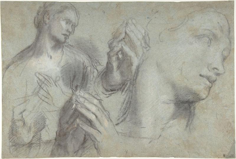 Federico Barocci--Studies of a Man Head and of His Hands