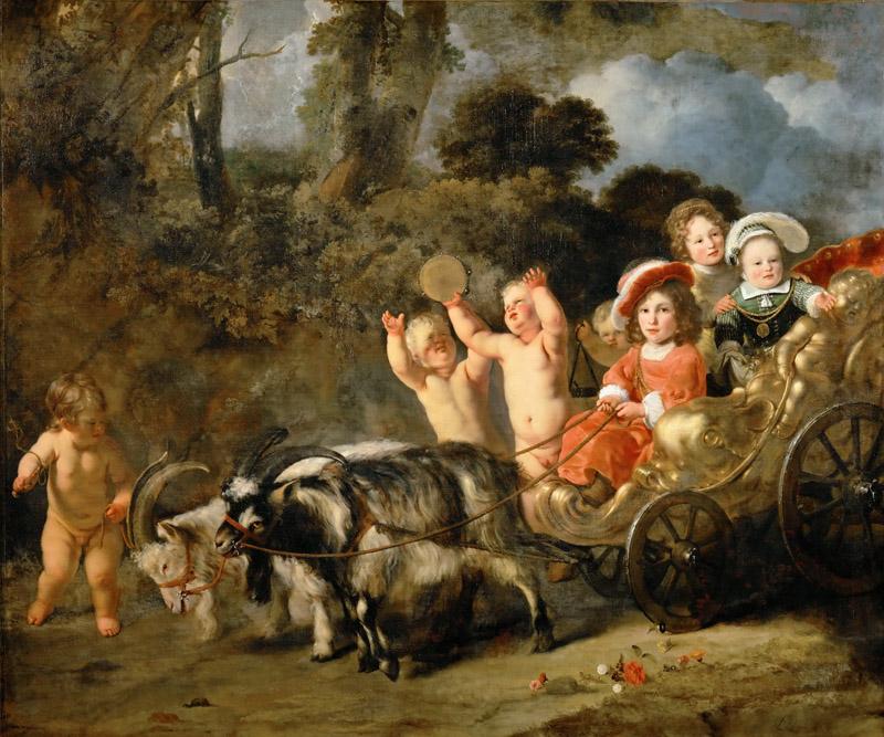 Ferdinand Bol (1616-1680) -- Aristocratic Children in a Carriage Drawn by Goats