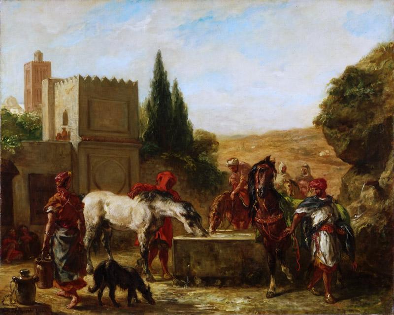 Ferdinand-Victor-Eugene Delacroix, French, 1798-1863 -- Horses at a Fountain