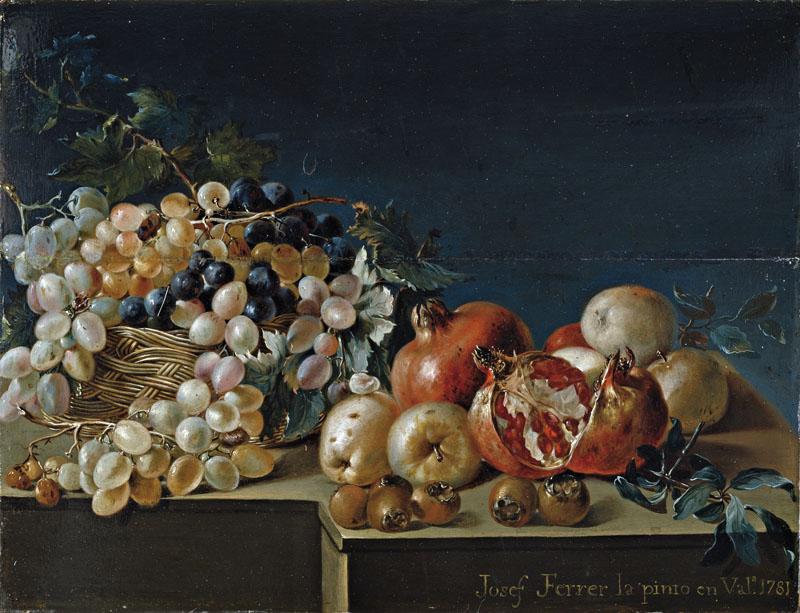 Ferrer, Jose-Bodegon de uvas y granadas-39 cm x 51 cm