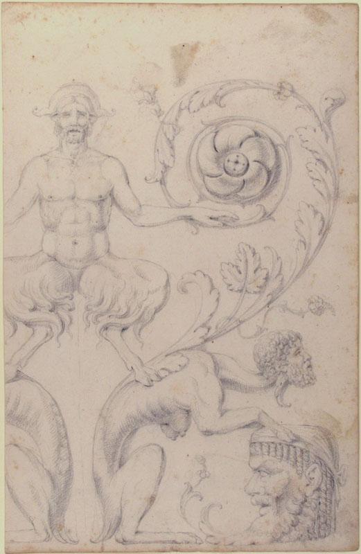 Filippo Cretoni--Drawing of a Grotesque after a 16th-century Decorative Relief1
