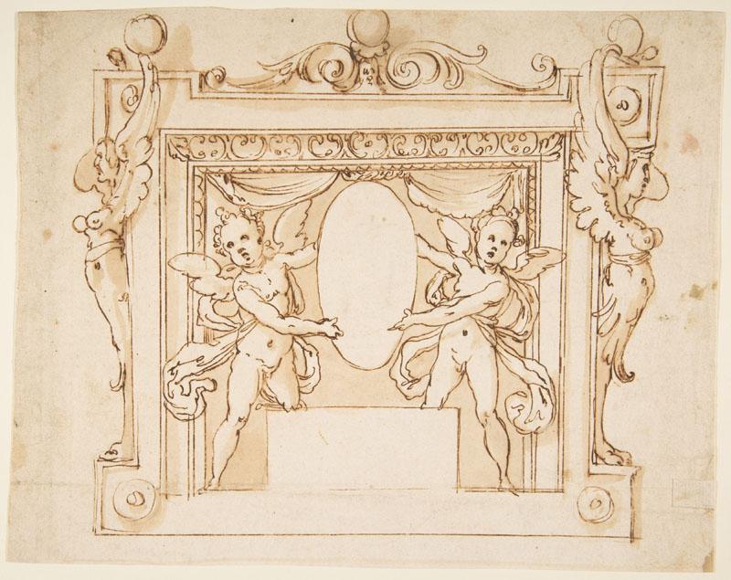 Follower of Federico Zuccaro--Drawing for a Memorial Tablet