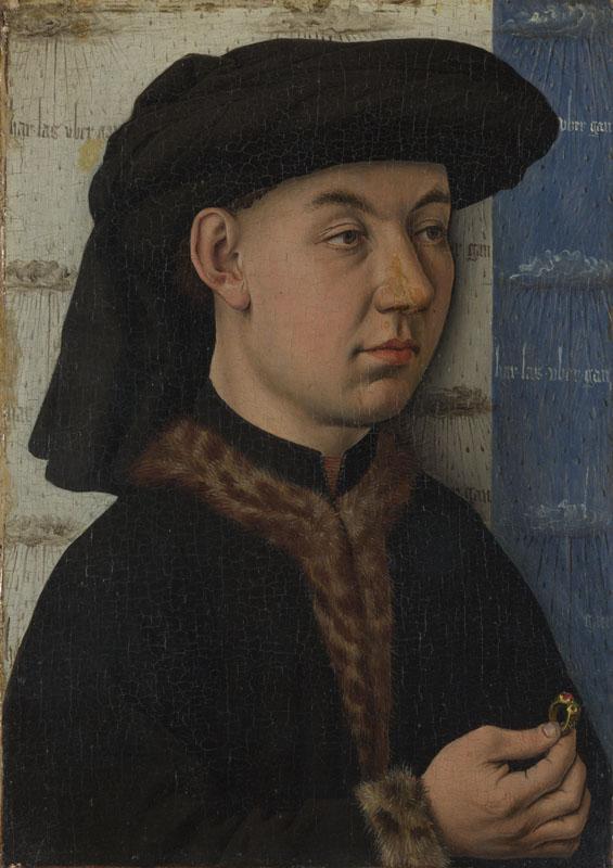 Follower of Jan van Eyck - A Young Man holding a Ring