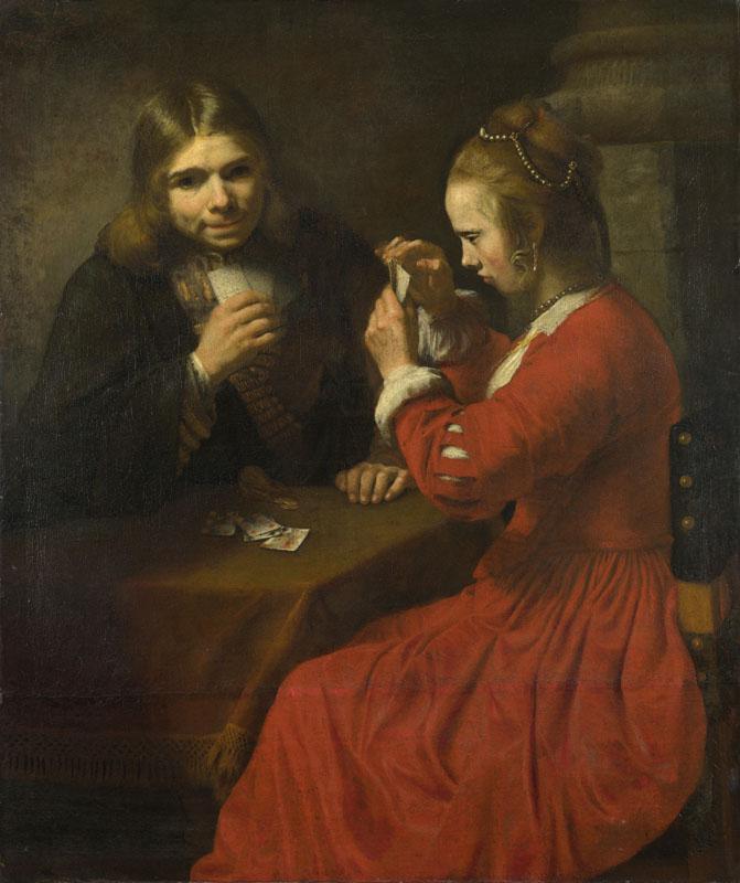 Follower of Rembrandt - A Young Man and a Girl playing Cards