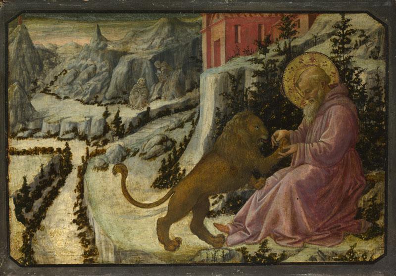 Fra Filippo Lippi and workshop - Saint Jerome and the Lion - Predella Panel