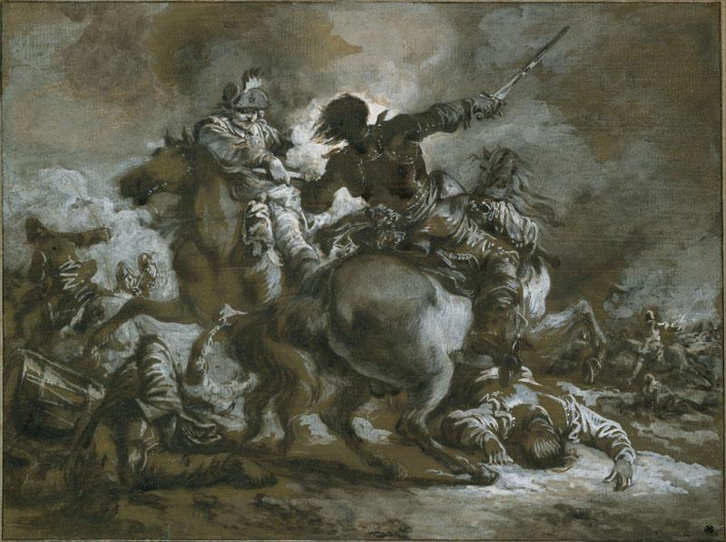 Francesco Casanova--Cavalry Skirmish with a Fallen Drummer at Left