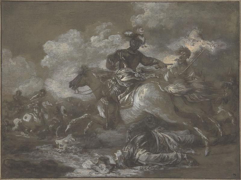 Francesco Casanova--Cavalry Skirmish with a Fallen Soldier at Right