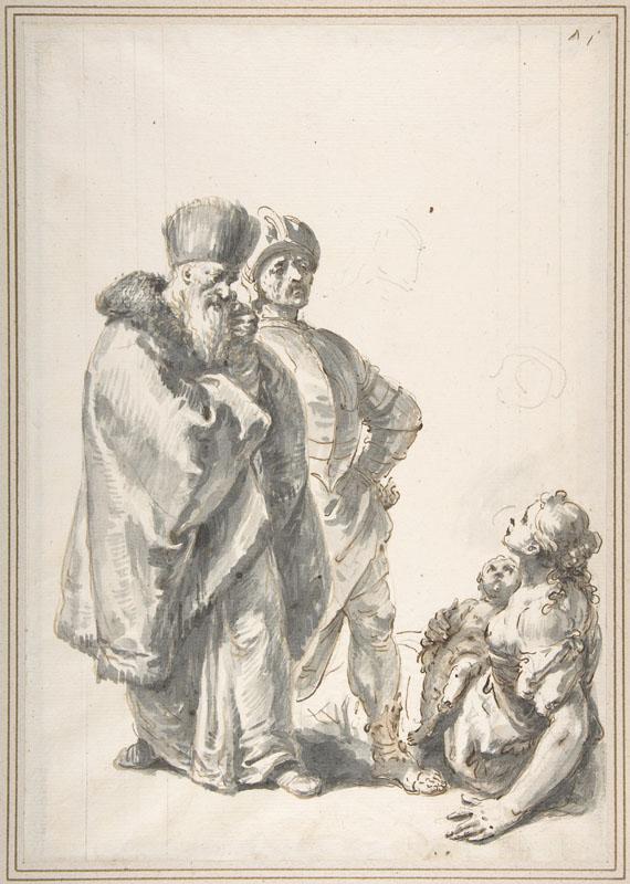 Francesco Fontebasso--Two Standing Male Figures and Seated Woman with a Child