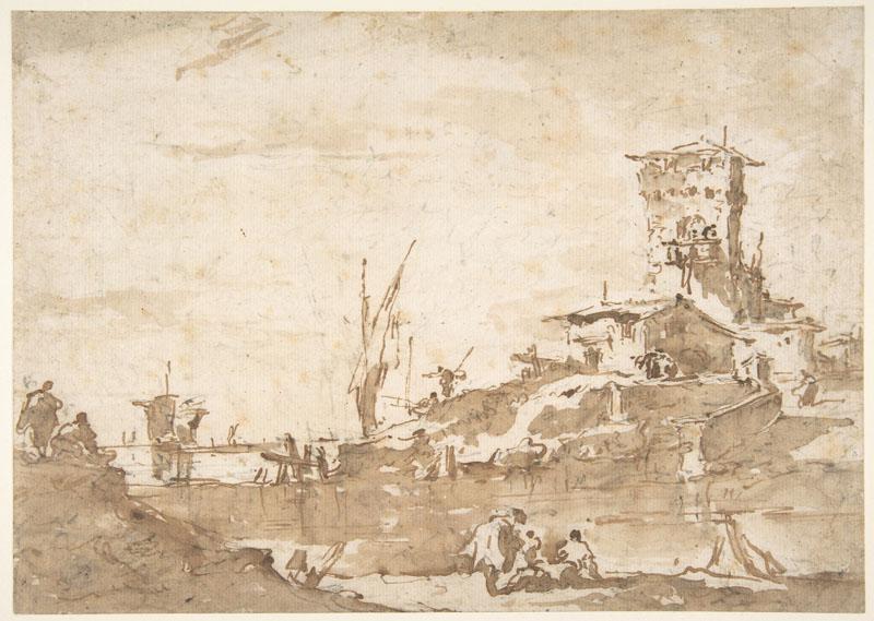 Francesco Guardi--Lagoon Capriccio with a Tower
