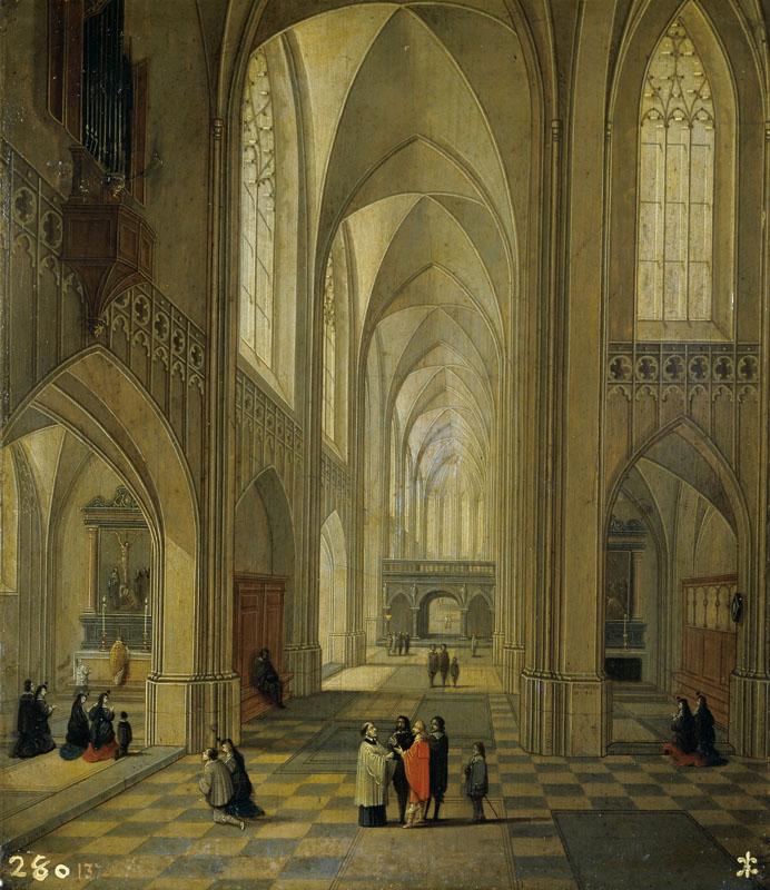 Francken III, Frans Neefs, Louis-Interior de una iglesia-28 cm x 25 cm