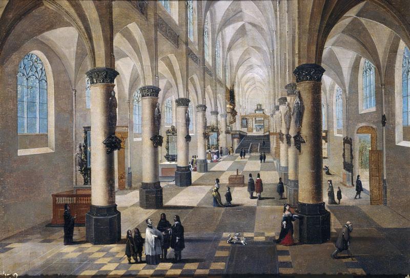 Francken III, Frans Neefs, Pieter I-Interior de una iglesia en Flandes-33 cm x 48 cm
