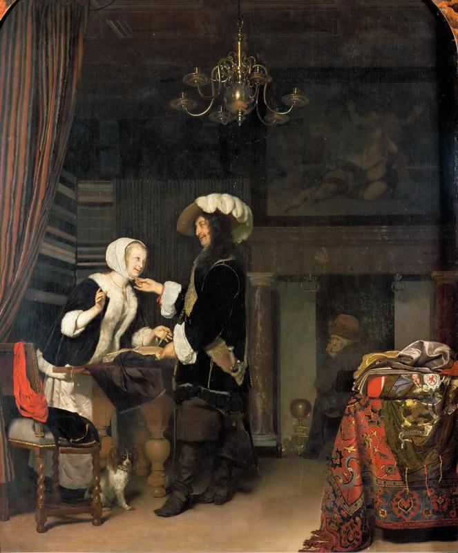 Frans van Mieris -- Cavalier in a draper shop