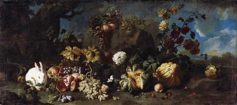 Franz Werner Tamm - Flowers, fruits and a white rabbit, 1707