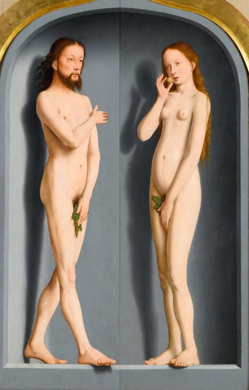 Gerard David -- Sedano Family Triptych, exterior panels- Adam and Eve