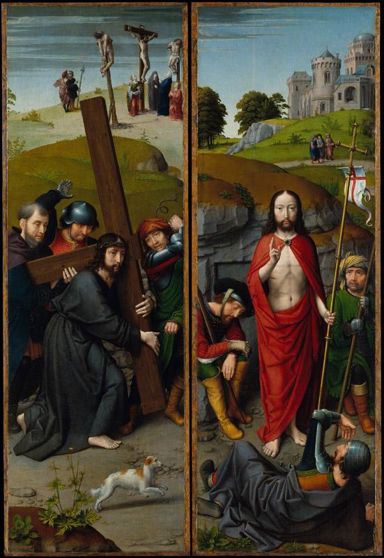 Gerard David--Christ Carrying the Cross, with the Crucifixion The Resurrection, with the Pilgrims of Emmaus