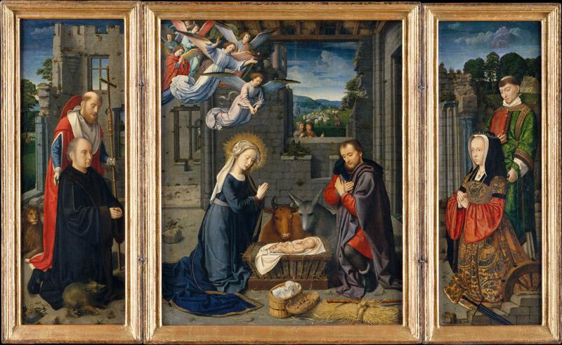 Gerard David--The Nativity with Donors and Saints Jerome and Leonard
