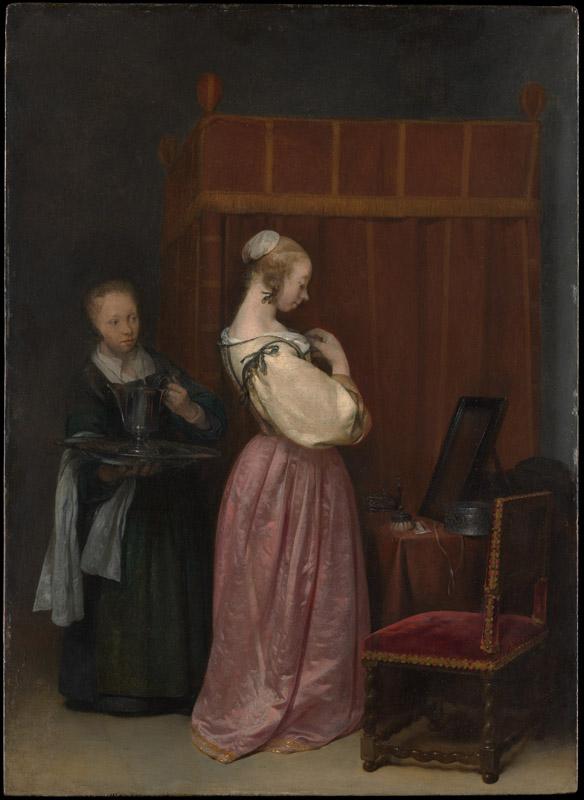 Gerard ter Borch--A Young Woman at Her Toilet with a Maid
