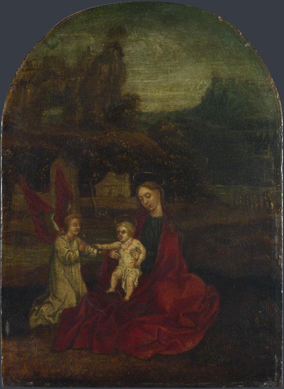 German - The Virgin and Child with an Angel in a Landscape