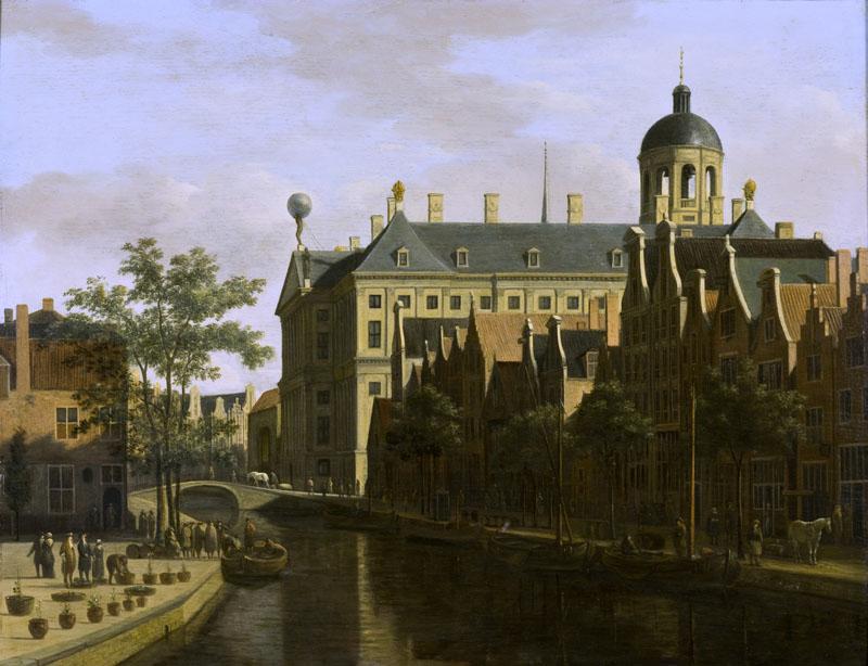 Gerrit Berckheyde - The Nieuwezijds Voorburgwal with the Flower Market in Amsterdam