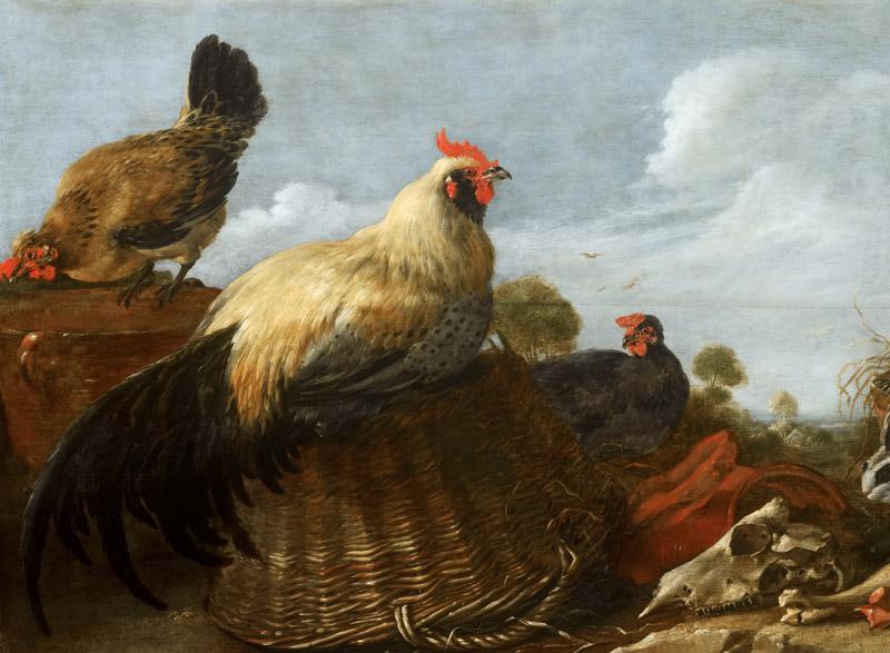 Gijsbert Gillisz Hondecoeter - Cock and Hens in a Landscape