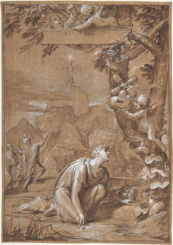 Giovanni Angelo Canini--Allegorical Composition with a Young Man Kneeling