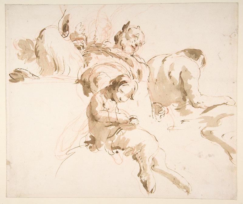 Giovanni Battista Tiepolo--Two Seated Satyrs and a Child Satyr