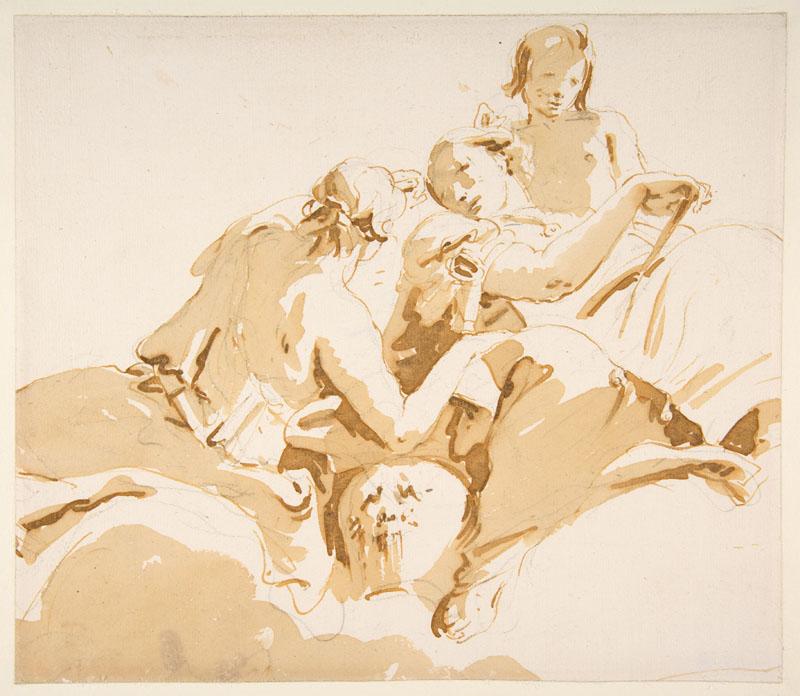Giovanni Battista Tiepolo--Two Seated Women and a Boy on Clouds