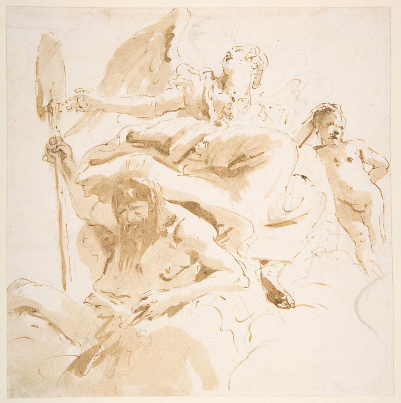 Giovanni Battista Tiepolo--Winged Female Figure, River God