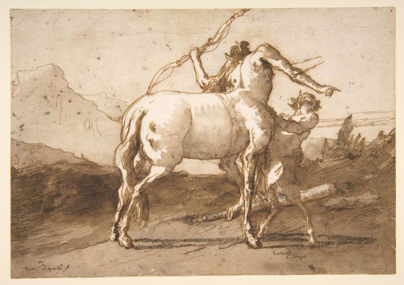 Giovanni Domenico Tiepolo--A Centaur and a Satyr
