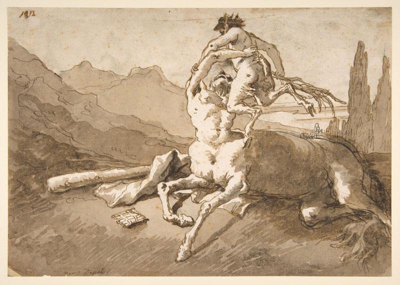 Giovanni Domenico Tiepolo--Centaur Holding Up a Youthful Satyr