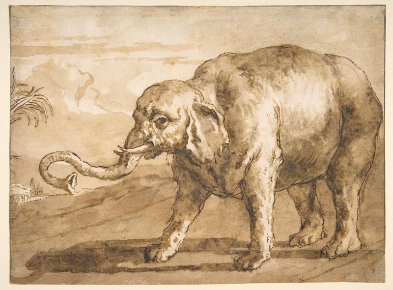 Giovanni Domenico Tiepolo--Elephant in a Landscape