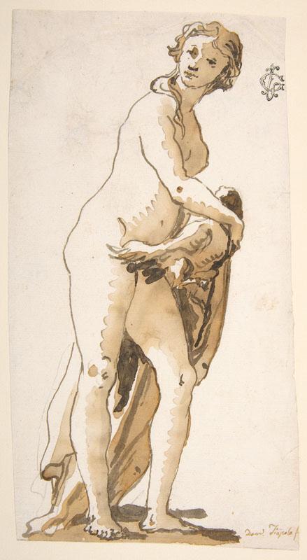 Giovanni Domenico Tiepolo--Study of a Garden Sculpture Leda