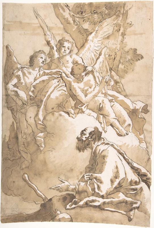 Giovanni Domenico Tiepolo--The Three Angels Appearing