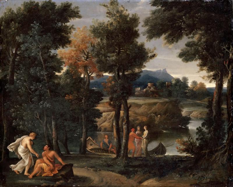 Giovanni Francesco Grimaldi -- Landscape with People in Antique Costumes near a River