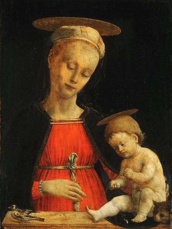 Giovanni Martino Spanzotti, Italian (active Piedmont), documented 1480-1513 -- Virgin and Child, with a Bird and a Cat
