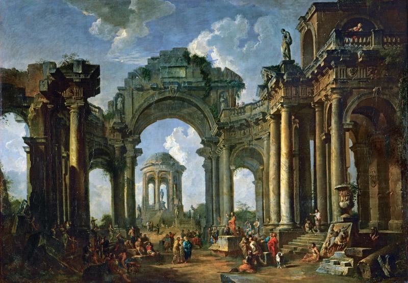 Giovanni Paolo Panini -- Sermon of an Apostle in the ruins of an architecture in Doric style