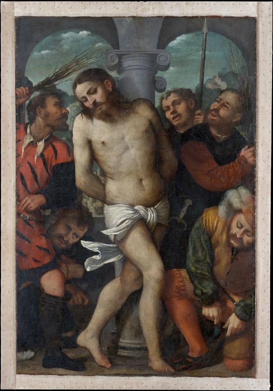 Girolamo Romanino--The Flagellation (reverse) The Madonna of Mercy